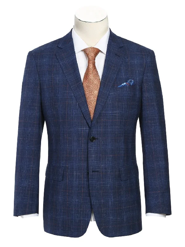 Men's Suits with Two-Button JacketsMen's Classic Fit Wool Blend Blue Checked Blazer