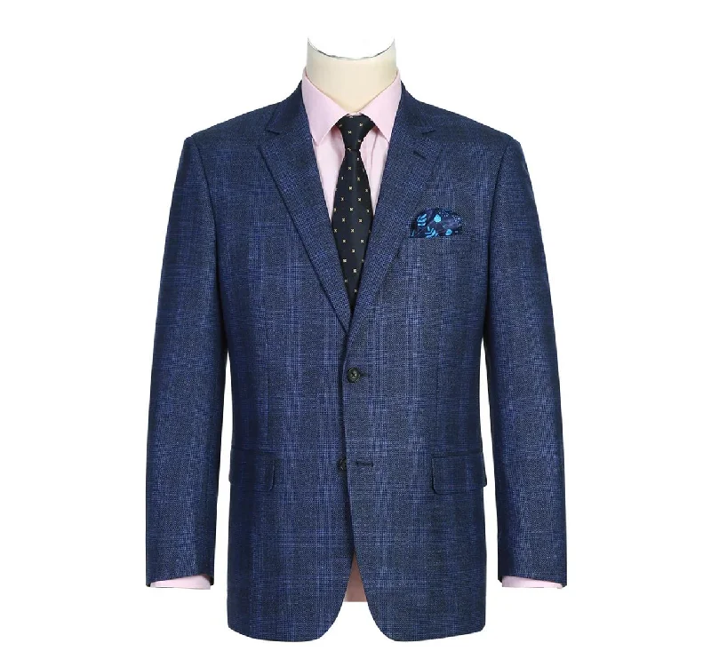 Men's Suits for Cold WeatherRaphael Mens Blue Plaid Classic Fit Stretch 2 Button Blazer Sportcoat