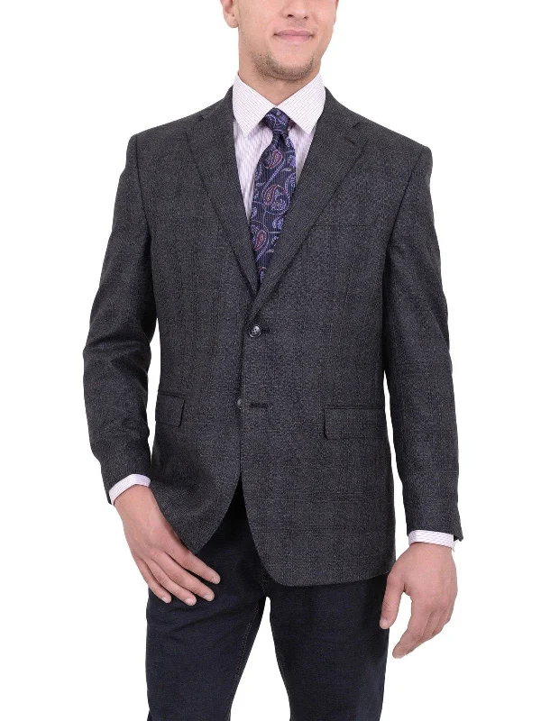 Men's Suits with Flap PocketsI Uomo Classic Fit Gray Plaid Two Button Wool Blazer Sportcoat