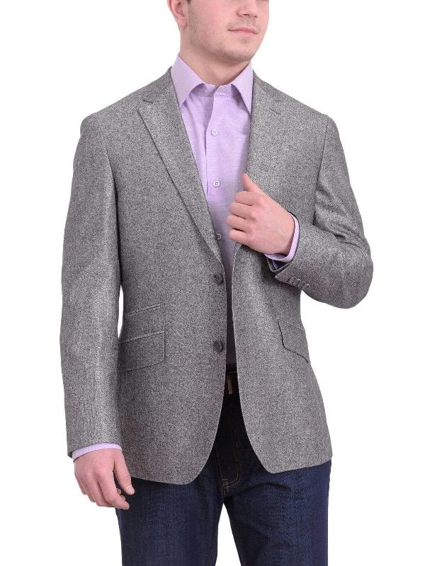 Functional Men's Travel SuitsMens Napoli Gray Sharkskin Half Canvassed Wool Silk Blend Blazer Sportcoat