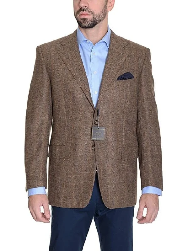 Men's Suits with Unstructured JacketsSartoria Partenopea Italy 40R Brown Plaid 3-Roll-2 Wool Men's Blazer Sportcoat