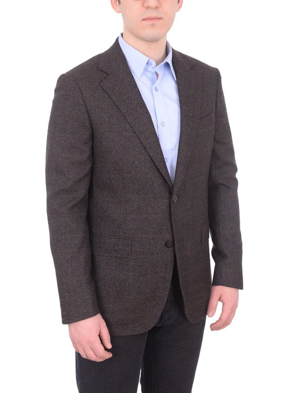 High-Quality Men's Custom SuitsMens Napoli Slim Fit Brown Textured Half Canvassed Wool Blazer Sportcoat