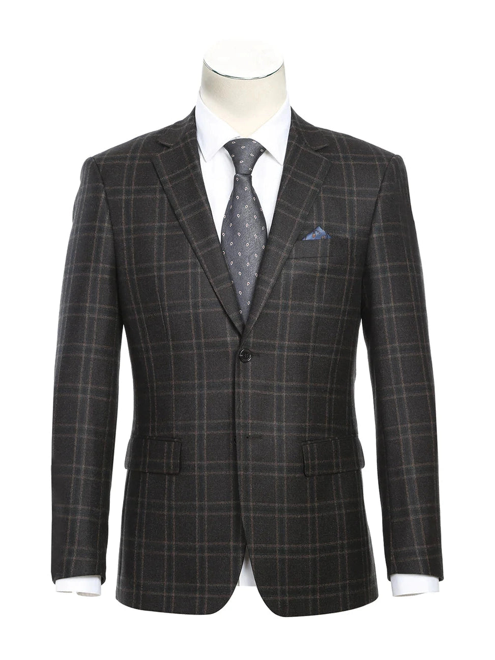 Men's Suits with Mother-of-Pearl ButtonsRaphael Men's Dark Brown Plaid 100% Wool Slim Fit Blazer Sportcoat