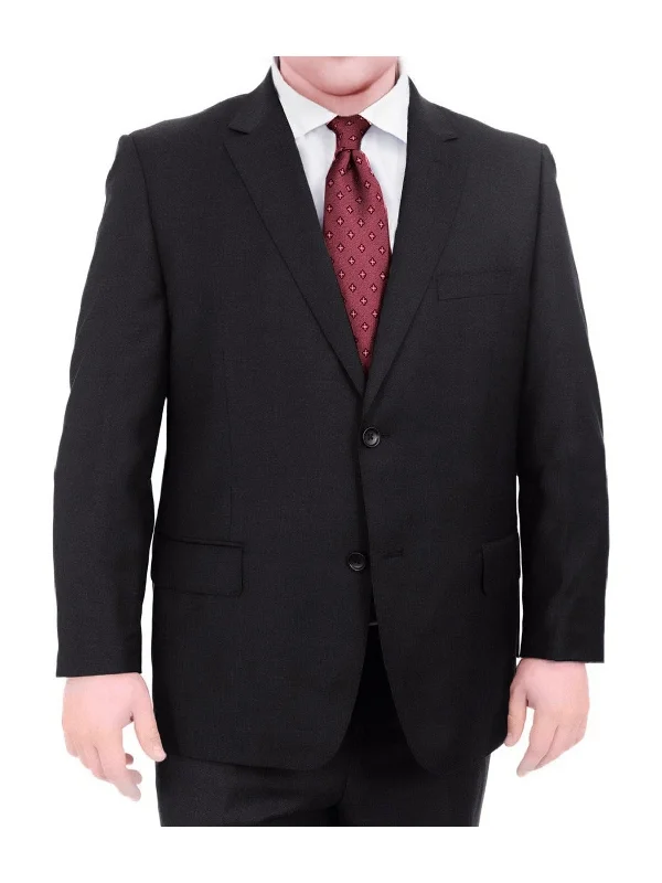 Men's Suits with Solid ColorsMens Portly Fit Solid Black Two Button Wool Blazer Suit Jacket