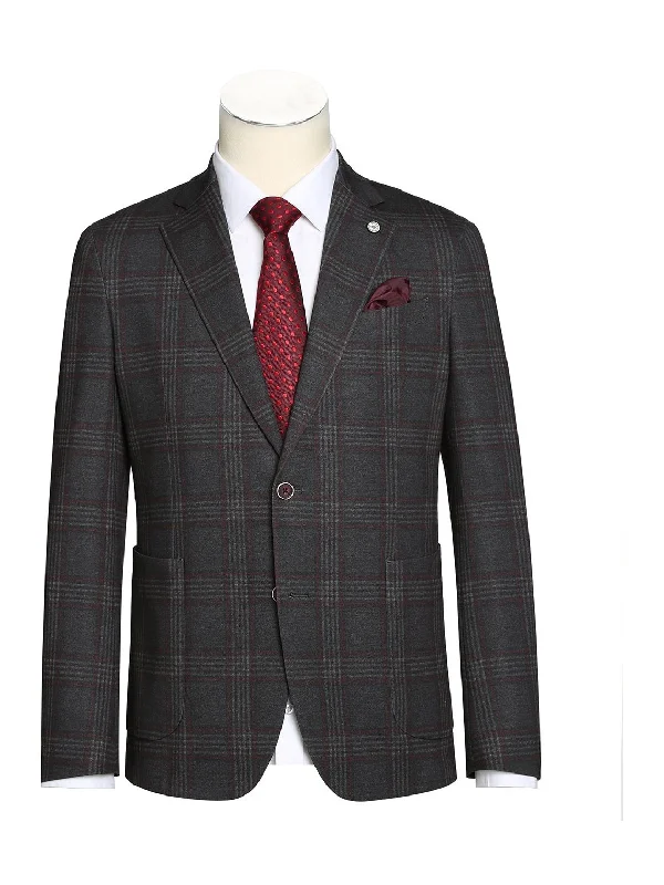 Men's Suits with Full-Canvas ConstructionsMen's Blazer Slim Fit Half Canvas Dark Grey Windowpane Sport Coat