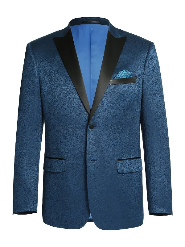 Men's Suits with Structured JacketsMen's Slim Fit Peak Lapel Tuxedo Blazer With Embroidered Pattern