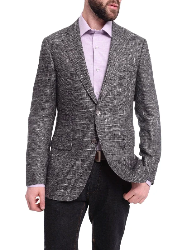 Men's Suits for Medical ProfessionsNapoli Slim Fit Gray Tweed Half Canvassed Linen Silk Marlane Wool Blend Blazer