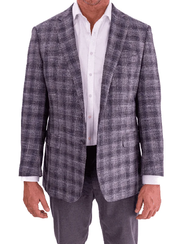 Men's Suits with Ventless JacketsBlujacket Gray Blue Plaid Regular Fit Botto Giuseppe Wool Blend Blazer Sportcoat