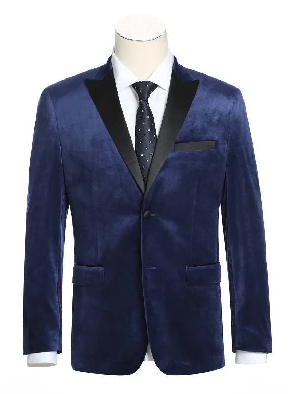 Men's Suits with Flap PocketsMen's Slim Fit Stretch Blue Tuxedo Blazer