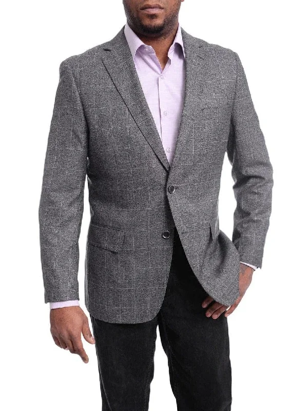 Men's Suits with Belt LoopsArthur Black Classic Fit Gray Plaid Two Button Wool Blazer Sportcoat