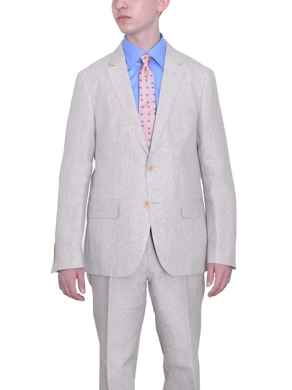 Men's Suits with Plain-Front Trouser WaistsMens Modern Fit Beige Textured Two Button Linen Sportcoat