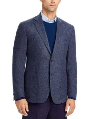 Men's Suits with Side-Adjustable Trouser WaistsMens Navy Blue Herringbone Wool Cashmere Half Lined Blazer Sportcoat