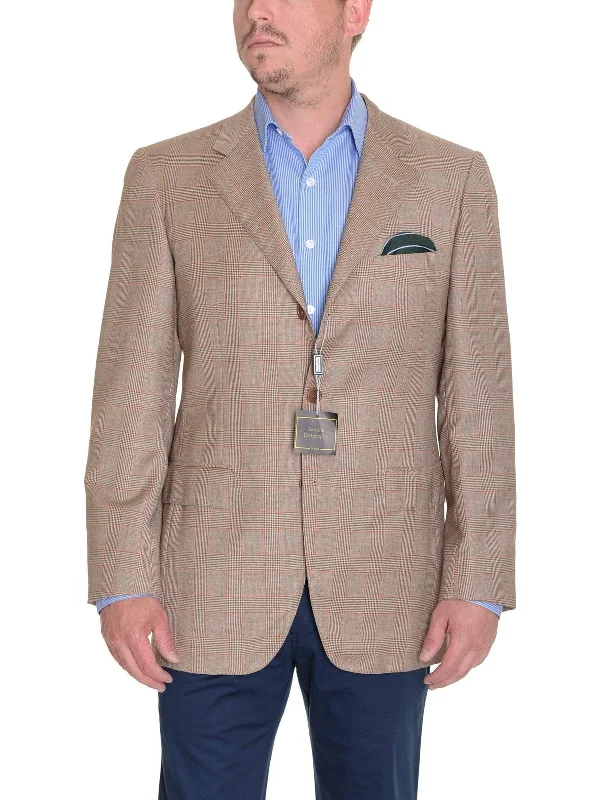 Men's Suits with Double VentsSartoria Partenopea Italy 40R 50 Light Brown Glen Plaid Canvassed Wool Sportcoat