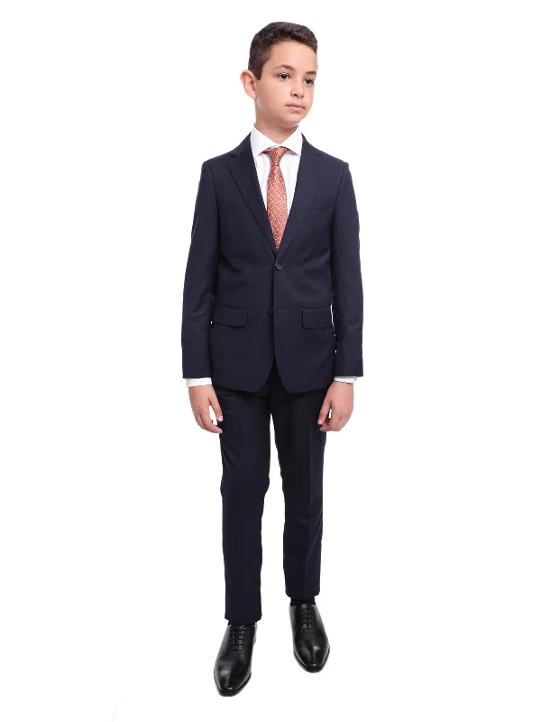 Men's Suits with Flat-Front TrousersT.O. Boy's Solid Navy Blue Husky Fit Blazer Sportcoat