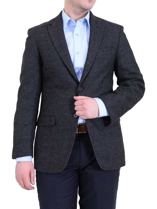 Luxurious Men's Silk-Lined SuitsTommy Hilfiger Trim Fit Charcoal Textured Soft Tailored Two Button Wool Blazer