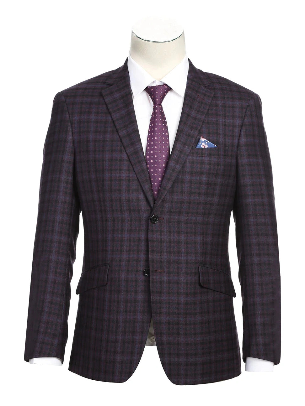 Men's Suits with Personalized LiningsRaphael Men's Mulberry Purple Plaid Wool Blend Slim Fit Blazer Sportcoat