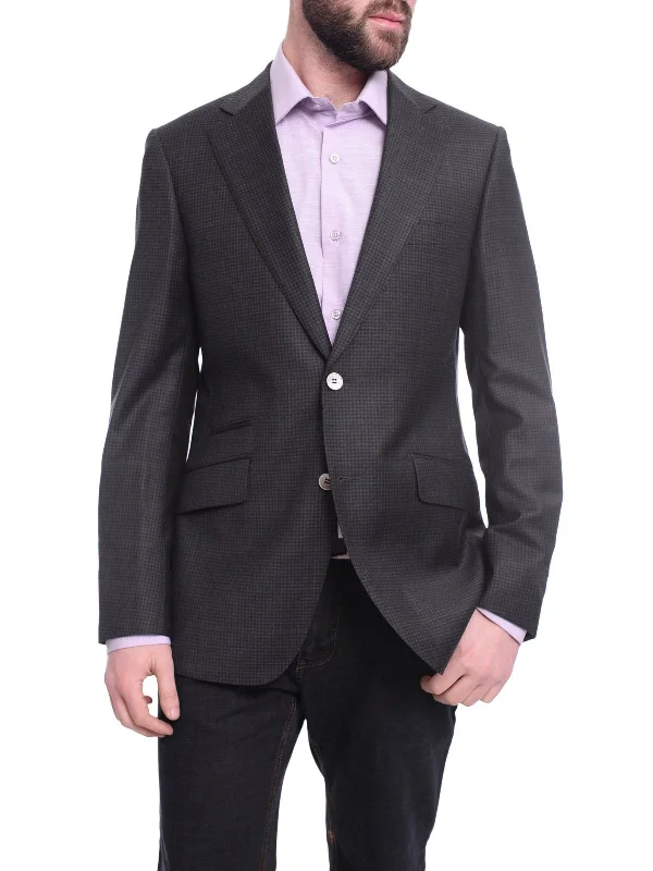 Men's Suits with Solid ColorsNapoli Slim Fit Gray Check Half Canvassed Super 150s Wool Blazer Sportcoat