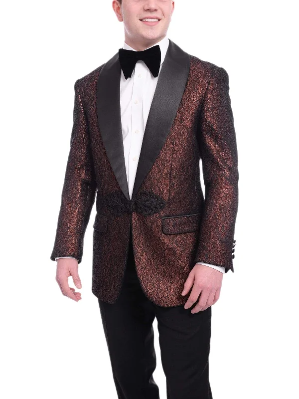 Men's Suits for Big and Tall MenInsomnia Modern Fit Copper Floral Lace Fabric Fastener Blazer Shawl Lapels