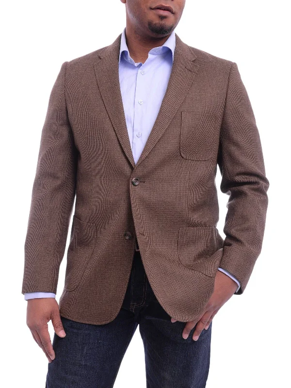 Men's Suits for Cocktail PartiesProntomoda Classic Fit Brown Textured Lambs Wool Blazer Sportcoat Patch Pockets