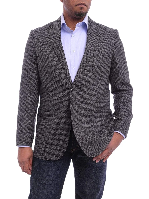 Men's Suits with Patterned FabricsMens Prontomoda Classic Fit Gray Houndstooth Two Button Wool Blazer Sportcoat