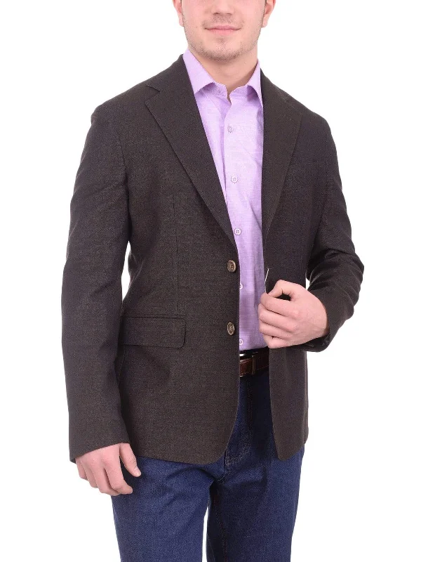 Practical Men's Machine-Washable SuitsMens Napoli Extra Slim Fit Brown Heather Unlined Half Canvassed Wool Sportcoat