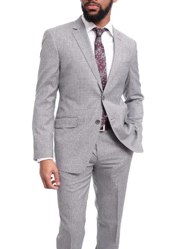 Men's Suits with Velvet FabricsMens Extra Slim Fit Solid Light Gray Heather Two Button Wool Blazer Sportcoat