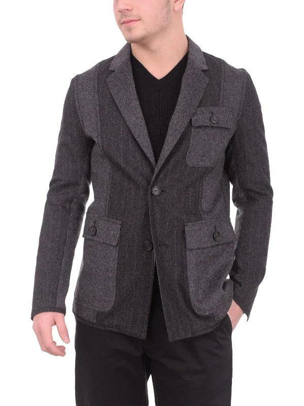 Men's Suits with Cotton LiningsMens Extra Slim Fit Napoli Gray Patchwork Unlined Unstructured Wool Sportcoat