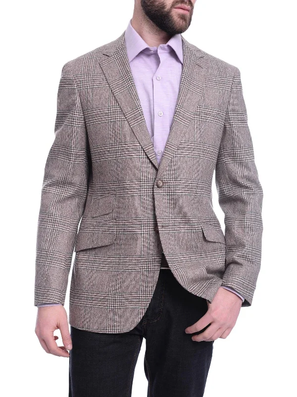 Men's Suits with Cuffed Trouser LegsNapoli Slim Fit Brown & Green Plaid Half Canvassed Ormezzano Wool Sportcoat