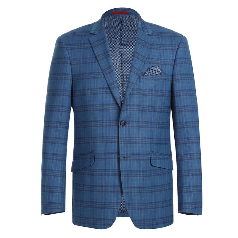 Men's Suits with Wrinkle-Resistant FabricsRaphael Mens Blue Plaid Slim Fit 2 Button Stretch Blazer Sportcoat