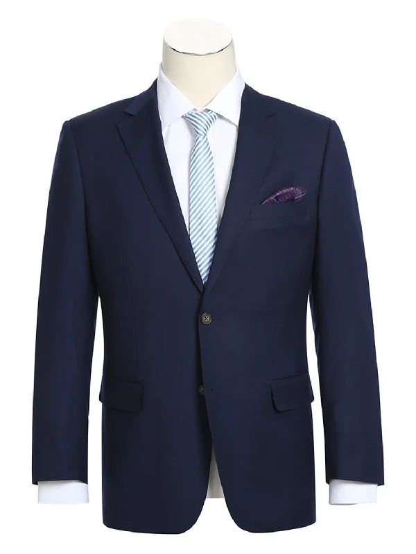 Men's Suits with Ticket PocketsMen's Notch Lapels Dark Navy Solid Blazer