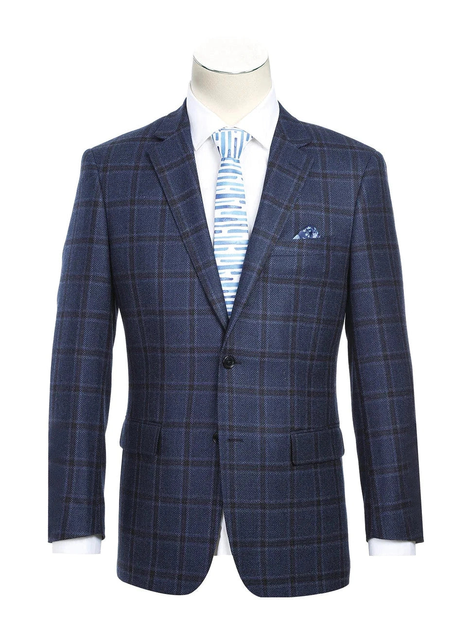 Men's Suits with Plastic ButtonsRaphael Men's Navy Blue Plaid 100% Wool Classic Fit Blazer Sportcoat