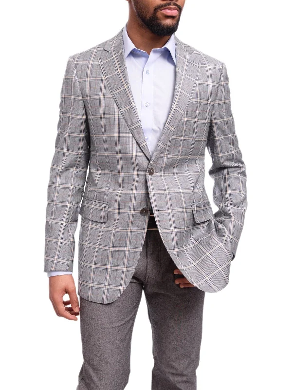 Men's Suits with Personalized LiningsNapoli Slim Fit Blue & Yellow Plaid Two Button Half Canvassed Reda Wool Blazer