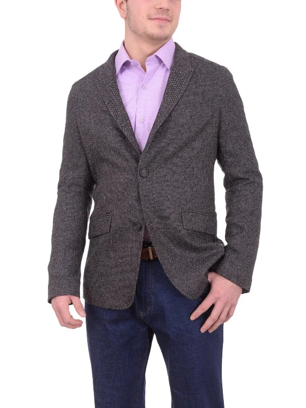 Designer Men's Bespoke SuitsMens Napoli Charcoal Textured Flannel Wool Sportcoat With Elbow Patches