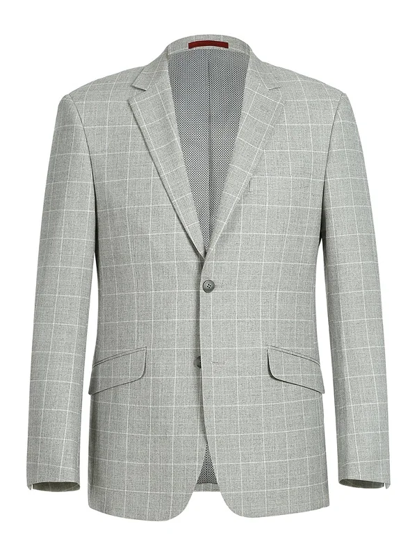 Men's Suits with Double VentsMen's Slim Fit Notch Lapels Light Gray Check Blazer