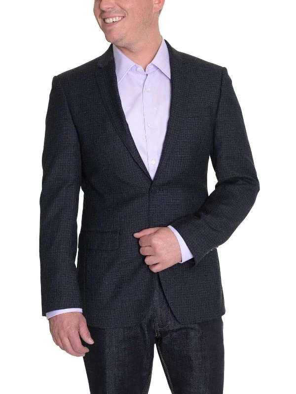 Versatile Men's Black Tie SuitsCalvin Klein Navy Blue & Red Check Two Button Wool Blazer Sportcoat