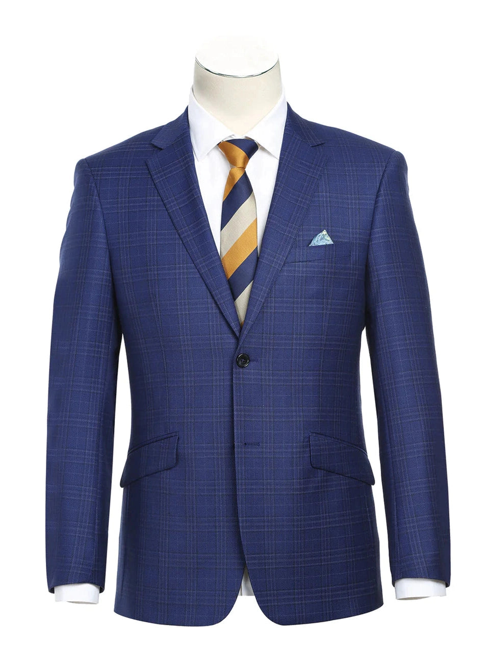 Men's Suits with Custom MonogramsRaphael Men's Blue Plaid Wool Blend Slim Fit Blazer Sportcoat