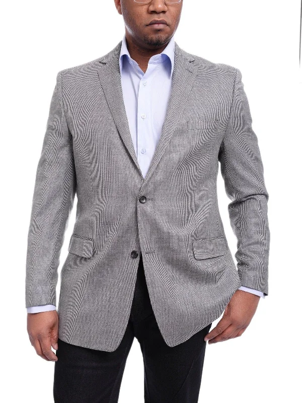 Men's Suits for LayeringI Uomo Regular Fit Gray Textured Weave Silk Wool Blend Blazer Sportcoat