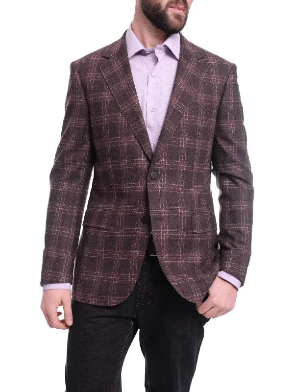 Men's Suits with Linen-Blend FabricsNapoli Slim Fit Brown Plaid Half Canvassed Tallia Deflino Wool Blazer Sportcoat