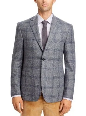 Men's Suits for Warm WeatherMens Gray With Blue Plaid Regular Fit Wool Blend Half Lined Blazer Sportcoat