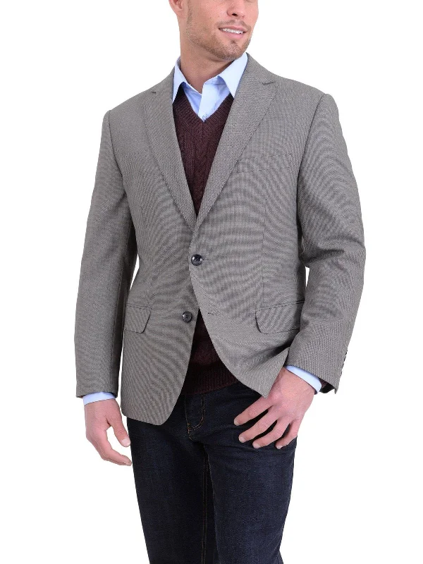 Men's Suits with Brass ButtonsClassic Fit Taupe Brown Basketweave Two Button Wool Blazer Sportcoat