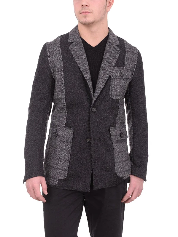 Fashionable Men's Smart Casual SuitsMens Napoli Charcoal Gray Patchwork Unstructured Unlined Wool Sportcoat