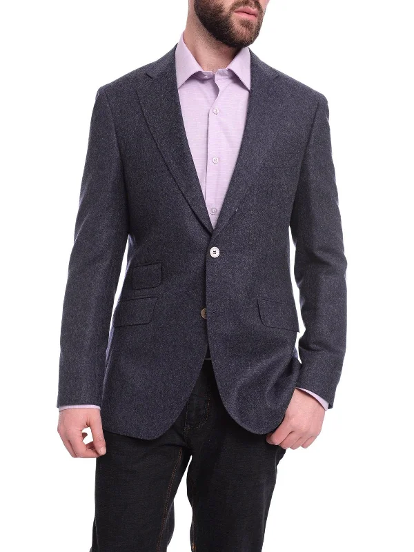 Men's Suits with Two-Button JacketsNapoli Slim Fit Heather Blue Textured Two Button Reda Wool Blazer Sportcoat