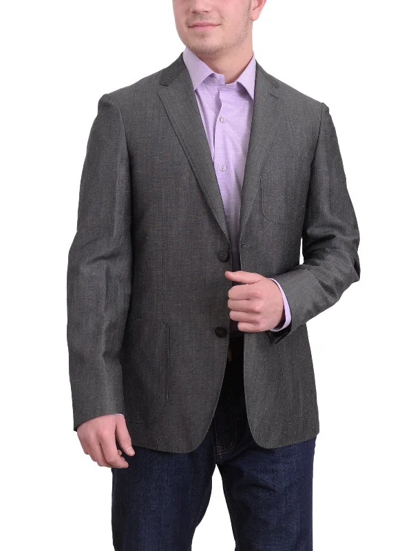 Men's Suits with Wool-Blend FabricsMens Napoli Heather Gray Half Lined Half Canvassed Linen Wool Blazer Sportcoat