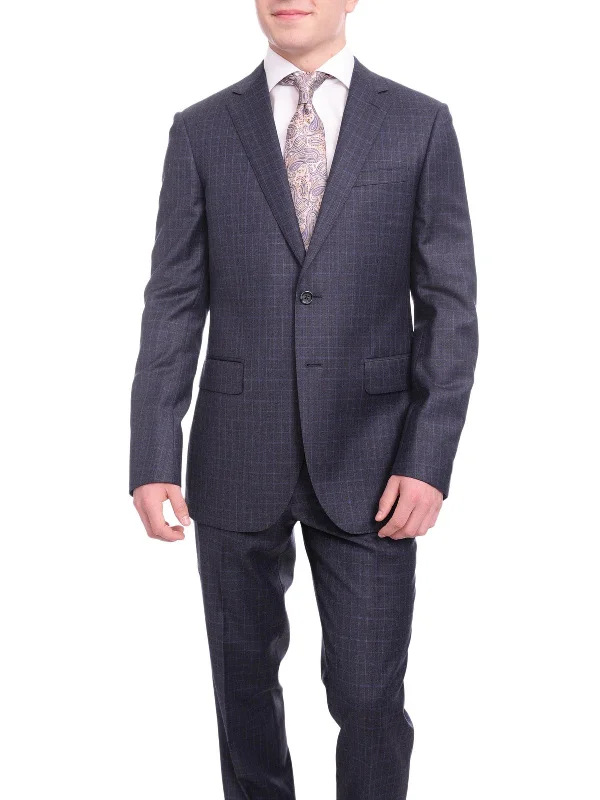 Affordable Men's SuitsNapoli Slim Fit Blue Plaid Half Canvassed Two Button Super 150s Wool Blazer Sportcoat