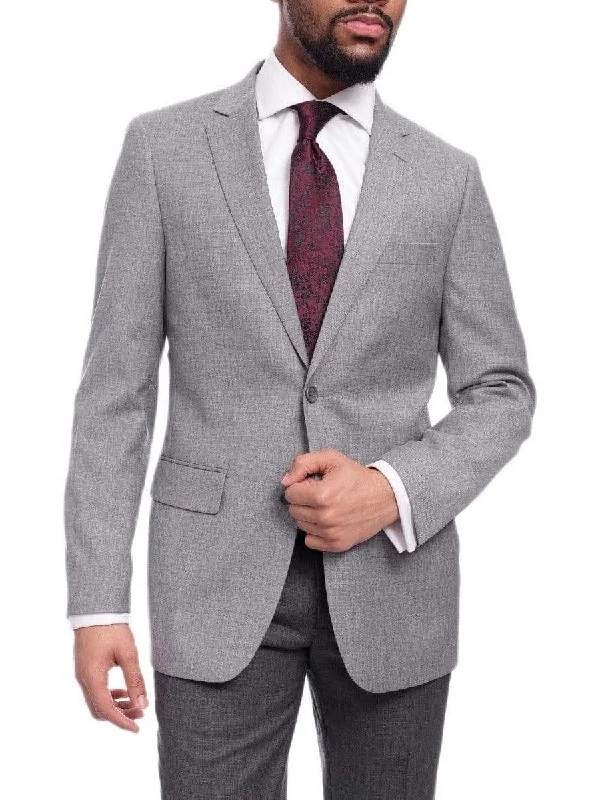 Men's Suits for Short MenMens Classic Fit Light Gray Heather Two Button Wool Blazer Sportcoat