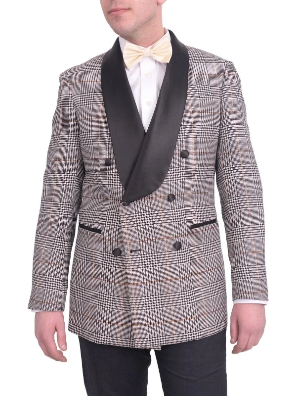 Men's Suits with Tweed FabricsSteven Land Modern Fit Double Breasted Shawl Lapel Dinner Jacket Blazer