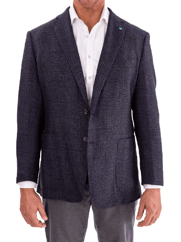 Men's Suits with Mother-of-Pearl ButtonsBlujacket Navy Blue Regular Fit 1/4 Lined Drago Wool Cashmere Blazer Sportcoat