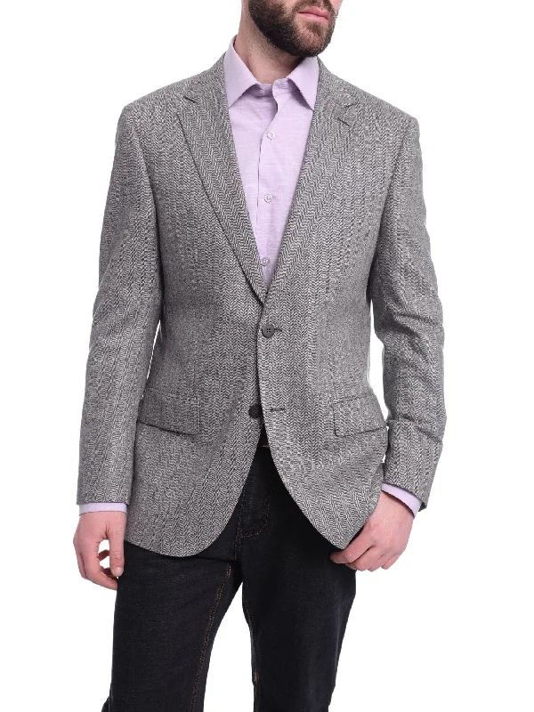 Men's Suits with SuspendersNapoli Classic Fit Gray Herringbone Half Canvased Zegna Wool Cashmere Blazer