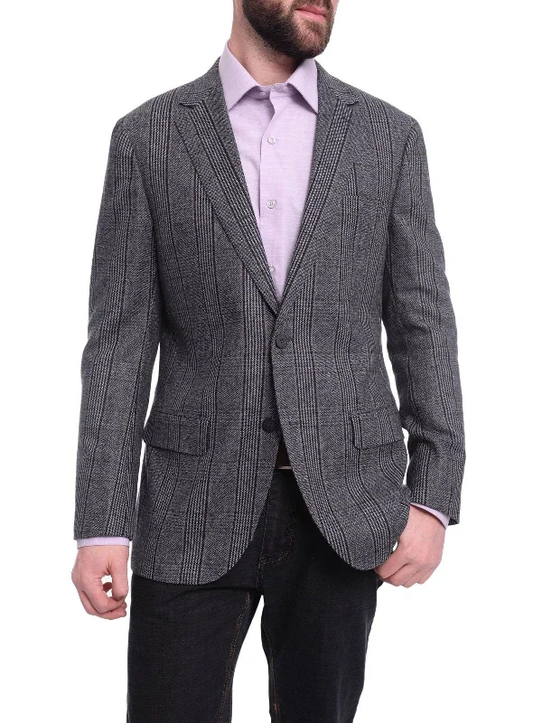 Men's Suits with Heavy-Duty ButtonsNapoli Classic Fit Blue Plaid Two Button Half Canvassed Wool Cahsmere Blazer