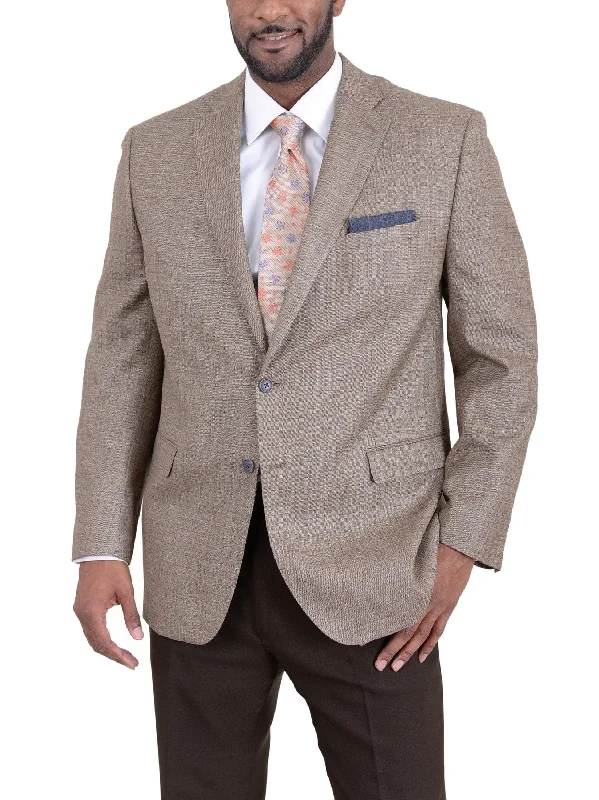 Men's Suits with Notched LapelsI Uomo Regular Fit Tan Stepweave Two Button Silk Wool Blend Blazer Sportcoat